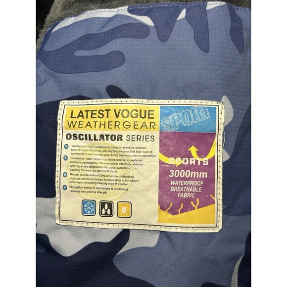 Men's M Winter Skiing Jacket Blue Camo Fleece Coat Insulated Thermal Waterproof - Picture 11 of 11